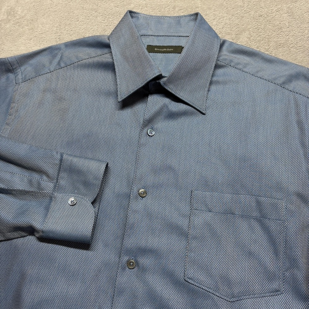 Ermenegildo Zegna Made‎ In Romania Dress Shirt Mens XL Button Up Geometric Blue